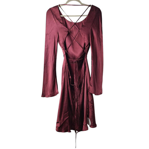 Shona Joy Elia Open Back Tie Mini Dress Burgundy US Size 10 NWT - Picture 8 of 12